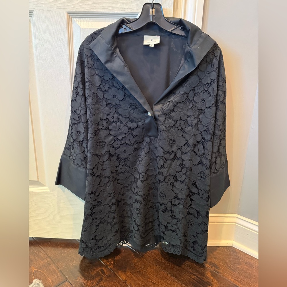 Tuckernuck Black Lace Tunic with Satin Trim